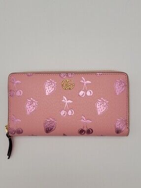 Gucci Marmont Pink Cherry & Strawberry Zip Wallet